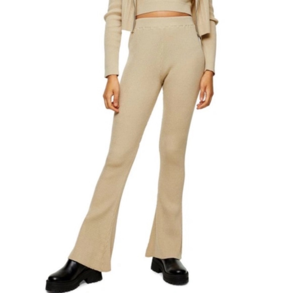 Topshop Flare Knit Pull-On Pant Nude NWT